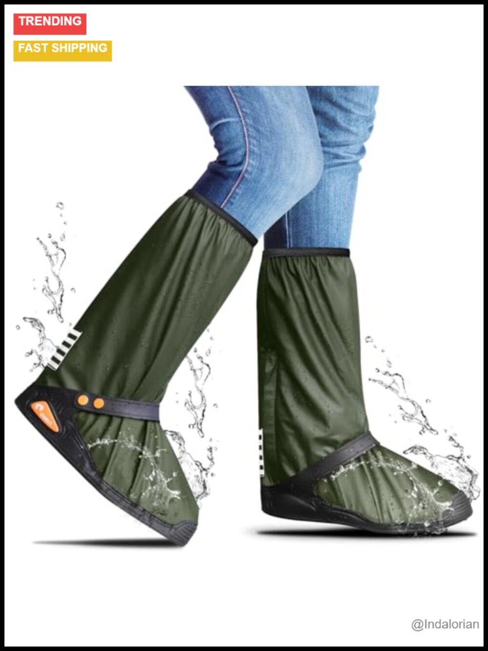 Heavy Duty Reusable Waterproof Rain Boot Shoe Covers with Zipper & Reflector